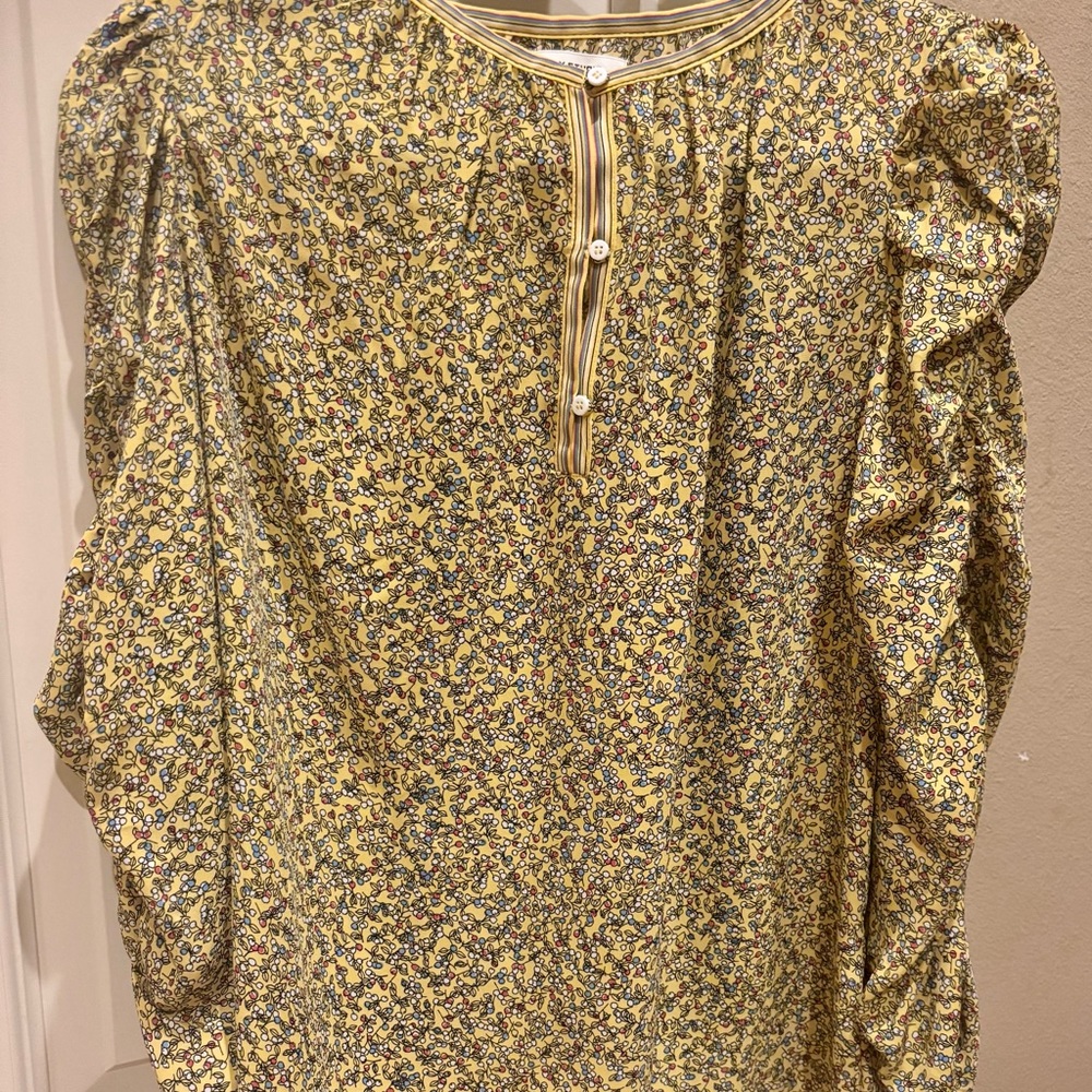 Floral Yellow Blouse with Ruffle Sleeves